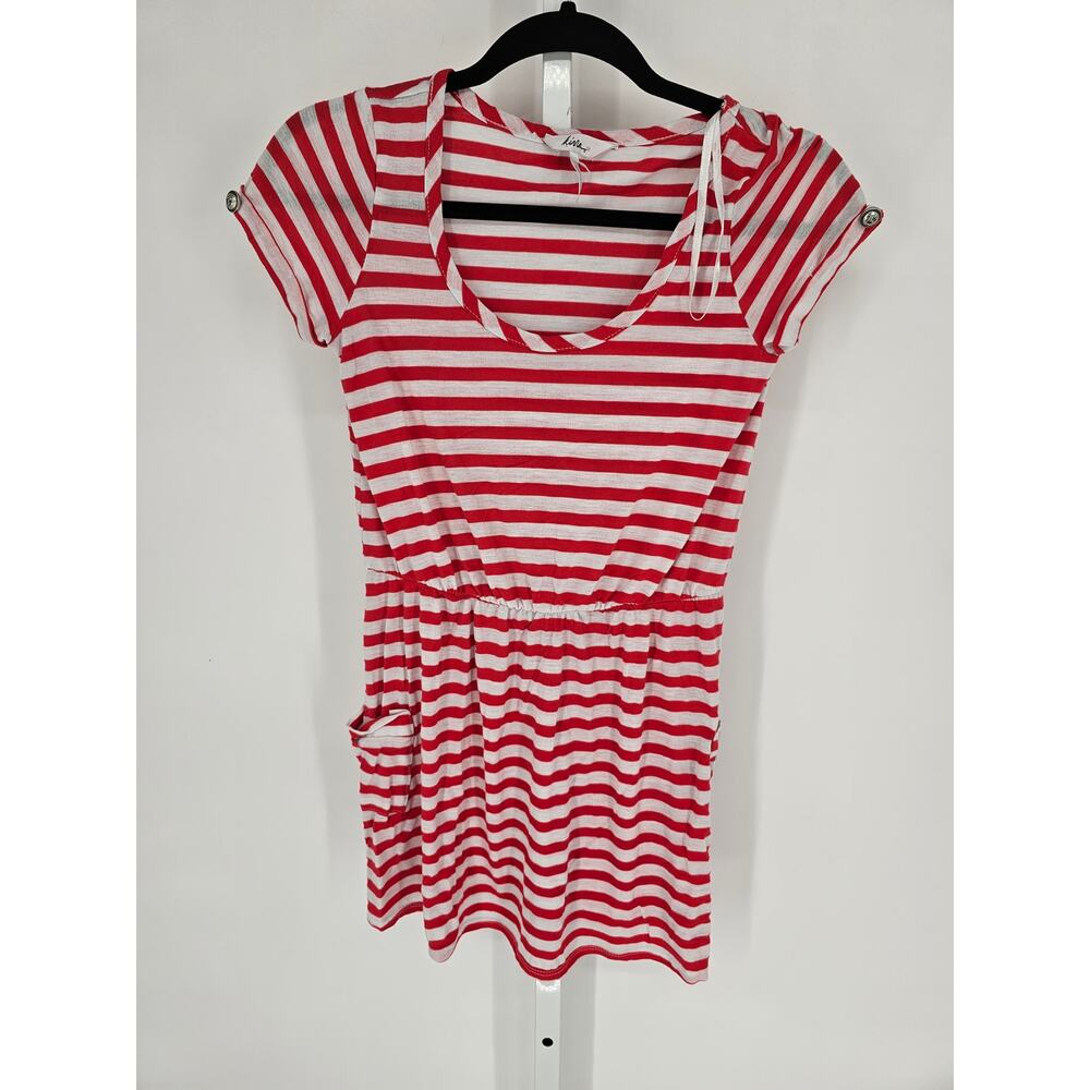 Kirra Women's Red & White Striped Scoop-Neck Short Sleeve Blouse Size S